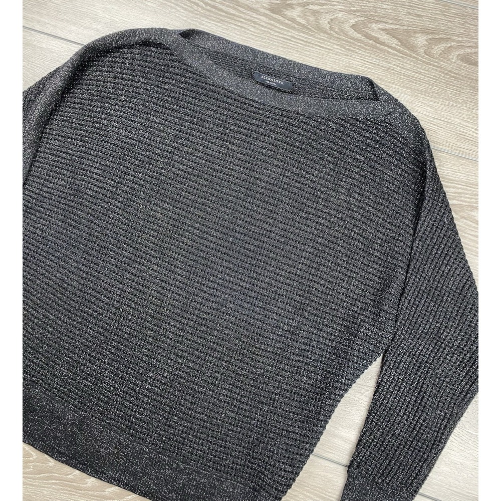 Allsaints Women's Elle Open Knit Sheer Open Knit Metallic Sweater Black Medium